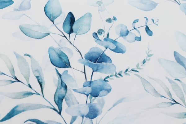 French Terry – Watercolour Eukalyptus blau Bio
