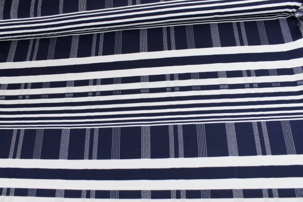 Jersey Jaquard "Lurex Stripe" blau / weiß / silber
