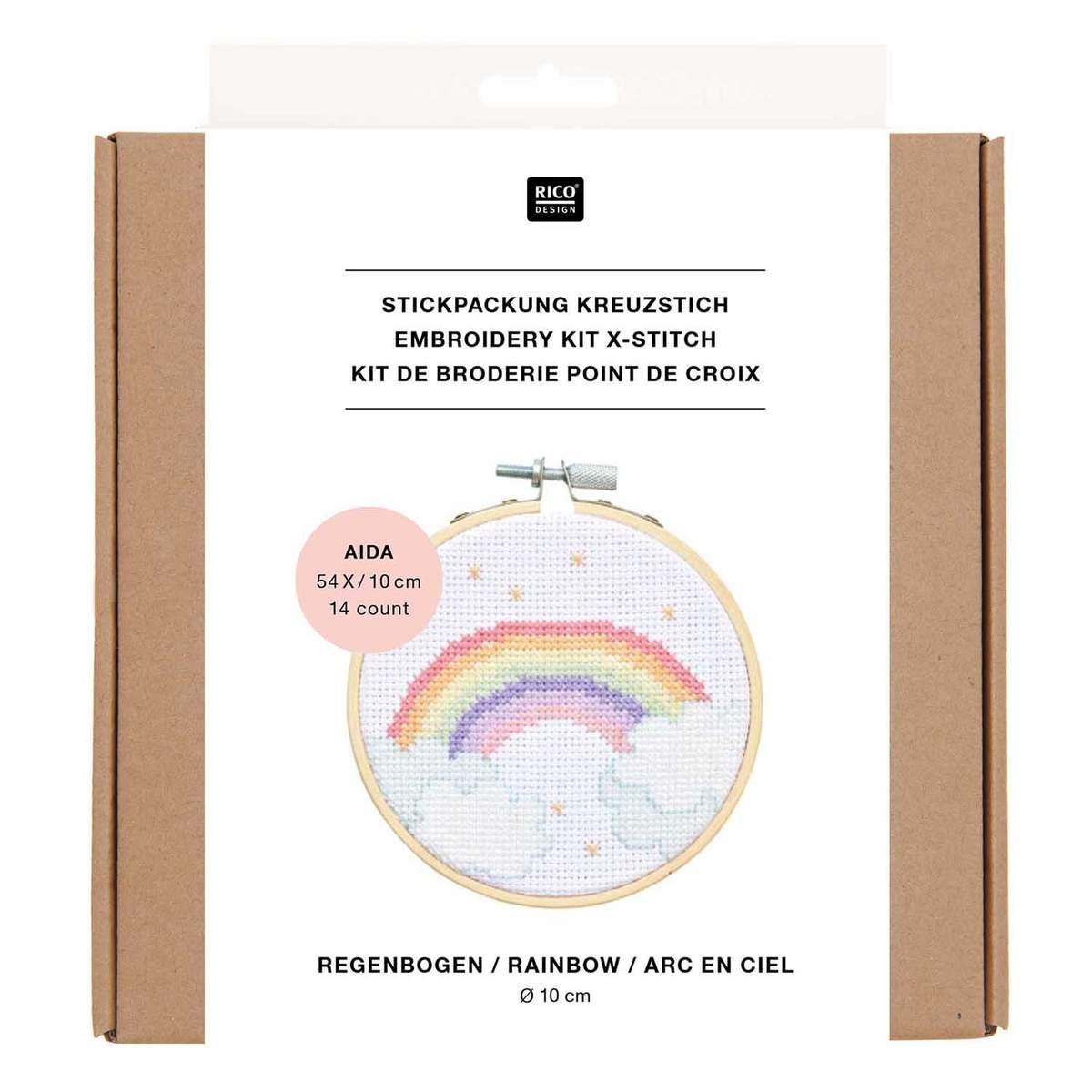Rico Design Stickpackung Mini Kit Regenbogen Bild Ø10 cm Rico Design Stickpackung Mini Kit Regenbogen Bild Ø10 cm