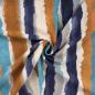 Preview: Viskosestoff mit Aquarell Streifen in Blau, Camel und Creme