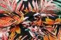 Preview: Viskosejersey "Palmen und Hibiskus" schwarz orange weiß grün