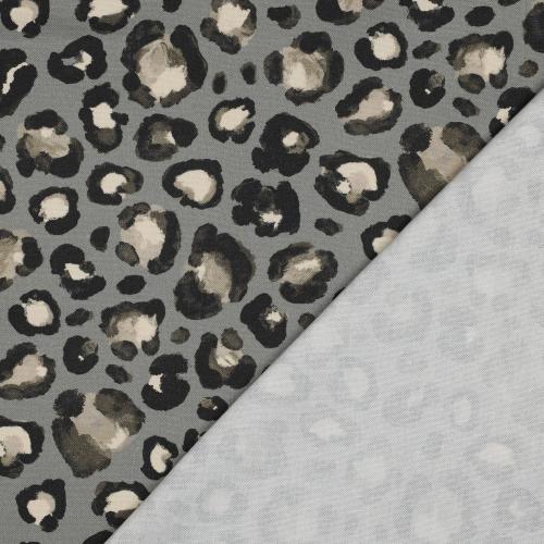 Baumwollstoff in Grau mit Leoparden Design