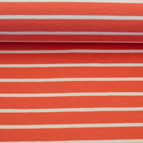 Baumwolljersey ISA koralle gestreift von Swafing – elastischer Jersey Stoff Meterware