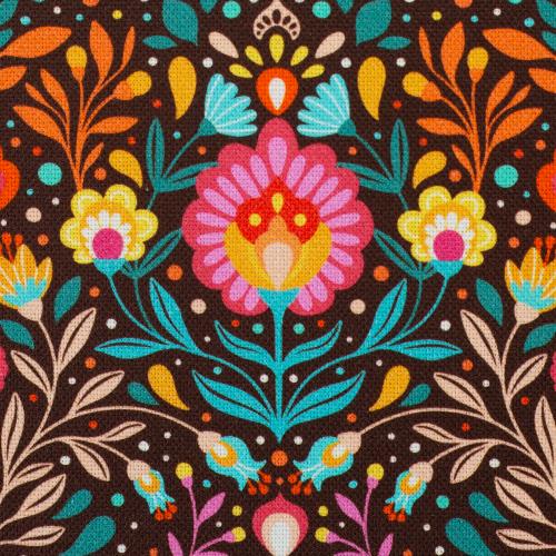 Detailaufnahme des floralen Canvasstoffs von Claire's Creative Forest