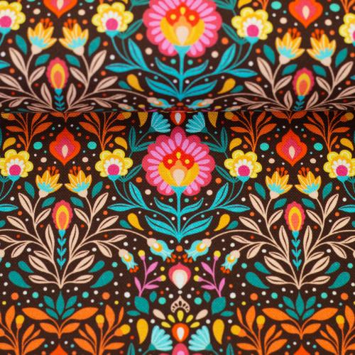 Canvasstoff Blumen Braun Türkis aus der Kollektion Secrets of Summer von Swafing