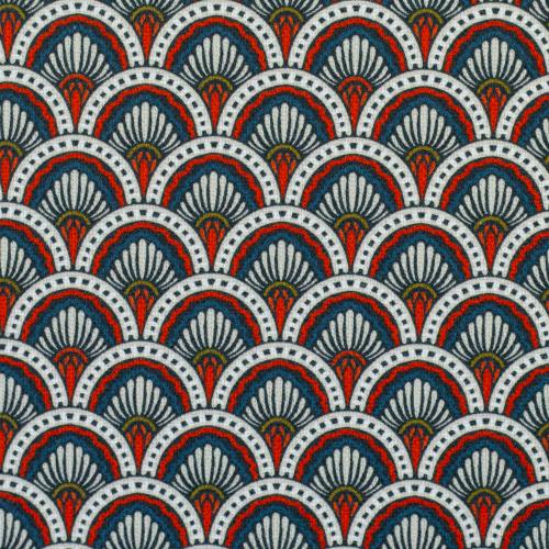 Detailaufnahme des geometrischen Canvasstoffs von Claire's Creative Forest
