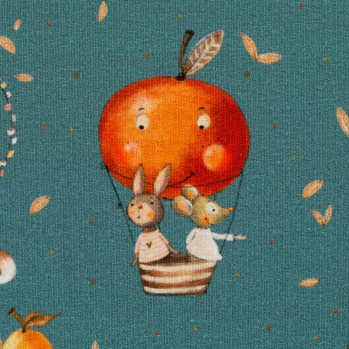 French Terry "Little Fox & Friends" petrol Swafing Christiane Zielinski