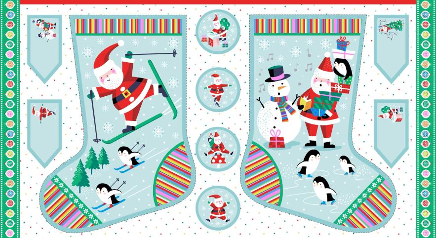 Patchworkstoff -  Jolly Santa Large Stockings 1960 C1 - Makower UK