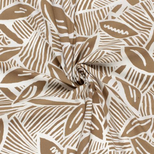 Baumwolle Satin - Blätter braun / ecru