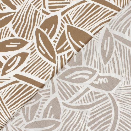 Baumwolle Satin - Blätter braun / ecru