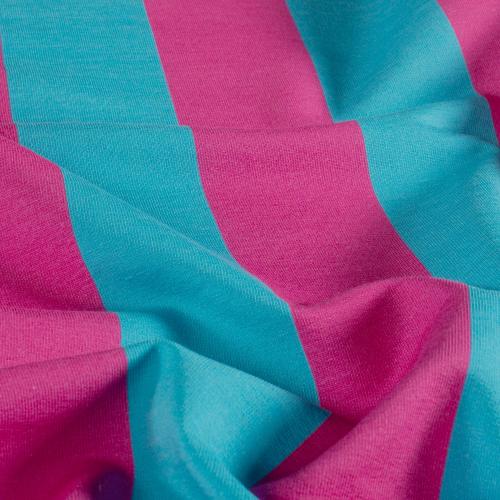 Sommersweat mit breiten Streifen in Pink und Türkis
