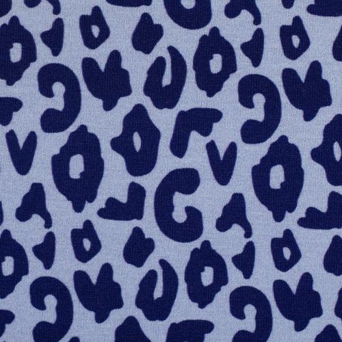 Leo Muster auf blauem Baumwolljersey Stoff – Designerstoff von Swafing Cherry Picking