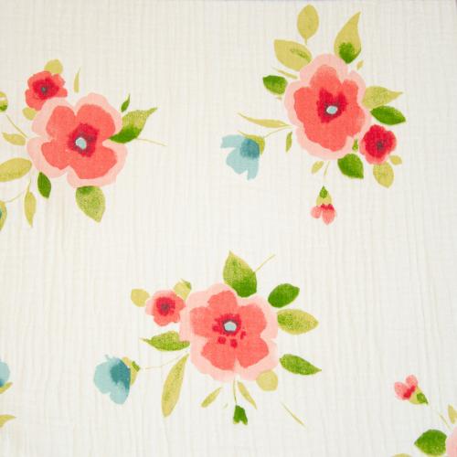 Musselin Hilco "Peonia" ecru mit großen Blumen