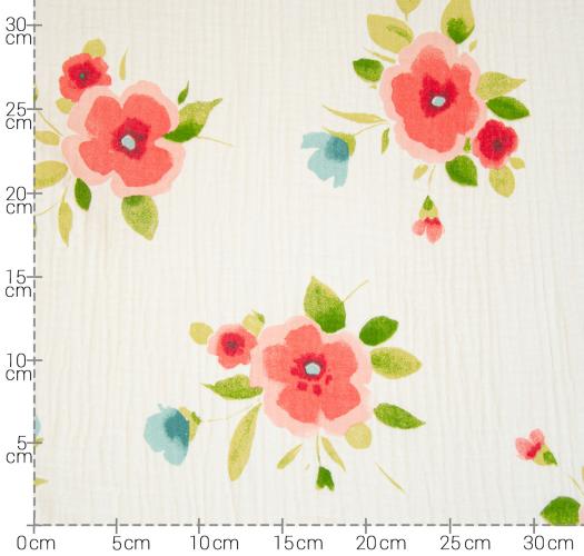 Musselin Hilco "Peonia" ecru mit großen Blumen