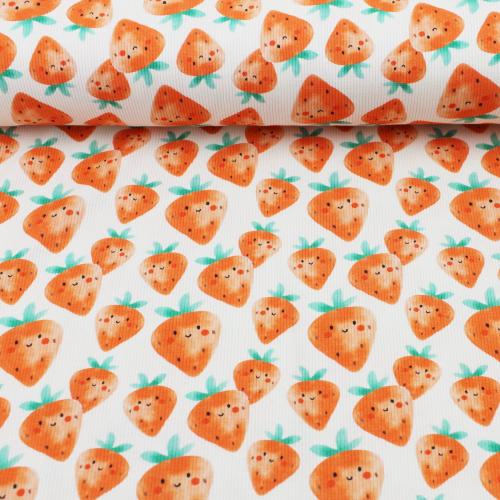 Gerippter Jersey mit kleinen Erdbeeren in der Detailansicht