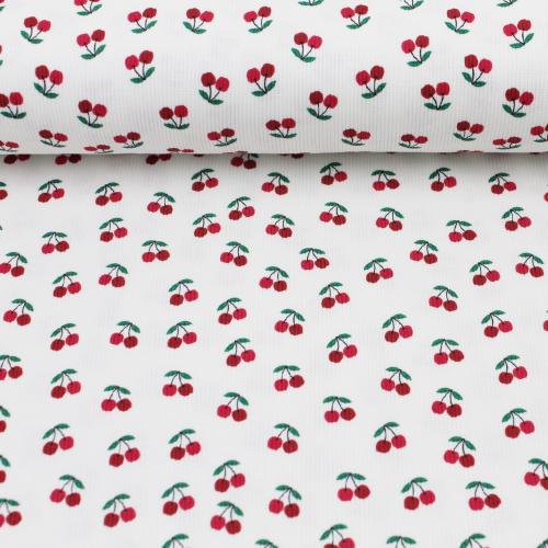 Gerippter Jersey mit kleinen Kirschen in der Detailansicht