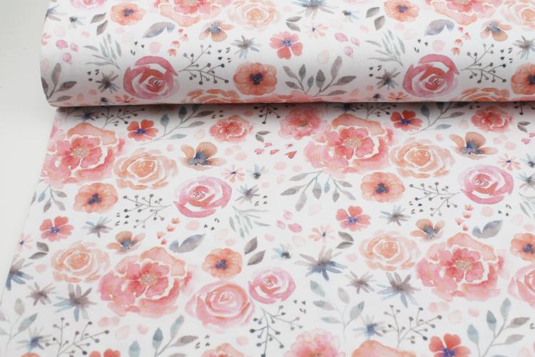 Jersey "Rosen" weiß mit rosa Rosenblüten