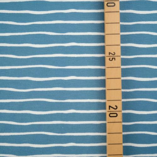 Bio-Jersey "Good Vibes" Wellenstreifen by Stoffonkel - beach house blau