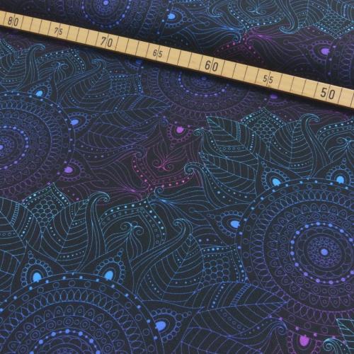 Fester Canvas Stoff Mandala schwarz bunt für Taschen und Dekorationen