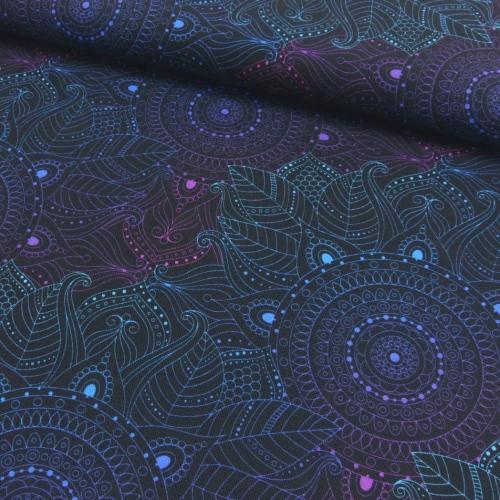 Canvas Stoff mit buntem Mandala-Muster auf schwarzem Hintergrund