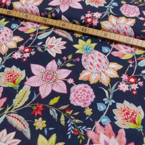 Robuster Baumwoll-Canvas mit Blumen- und Paisley-Design in Pink, Rosa und Blau