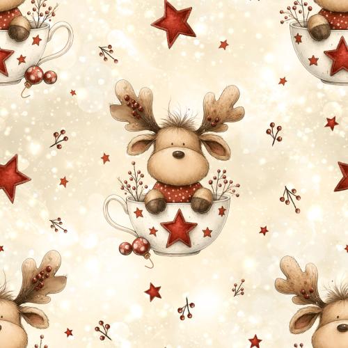 Rentierpause Bio Jersey & French Terry – Weihnachtsstoff mit Rentier in Tasse