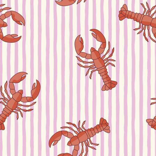 Pink Lobster Bio Jersey und Bio French Terry mit roten Hummern auf rosa Streifen