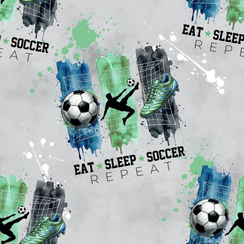 Eat Sleep Soccer Repeat Bio Jersey und Bio French Terry mit Fußballmotiv
