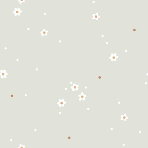 Tiny Flowers salbei  Bio Jersey und Bio French Terry mit kleinen weißen Blüten