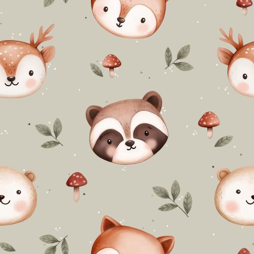 Waldkinder salbei Bio Jersey und Bio French Terry mit Fuchs, Reh, Waschbär und Bär