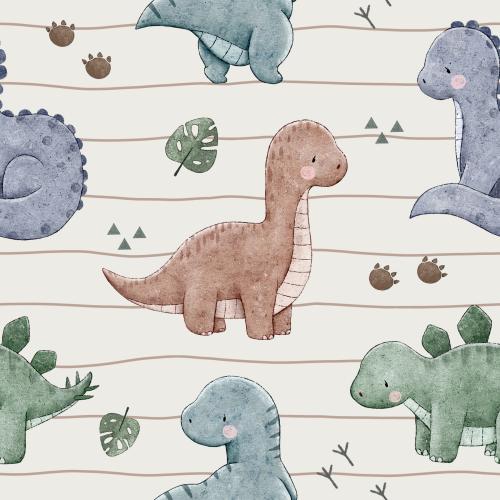 Babydinos beige Bio Jersey und Bio French Terry mit niedlichen Dinosauriern und Dino-Fußspuren