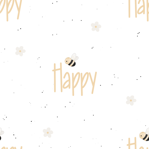 Bee Happy Bio Jersey und Bio French Terry mit kleinen Bienen, Blüten und Schriftzug