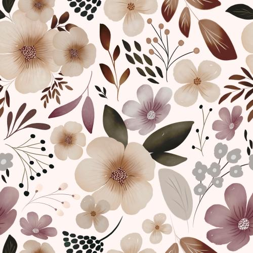 Sepia Flowers - Bio Jersey / Bio French Terry