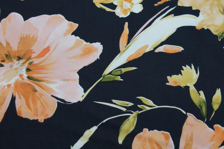 Viskose Twill "Big Flower" nachtblau Blumen apricot