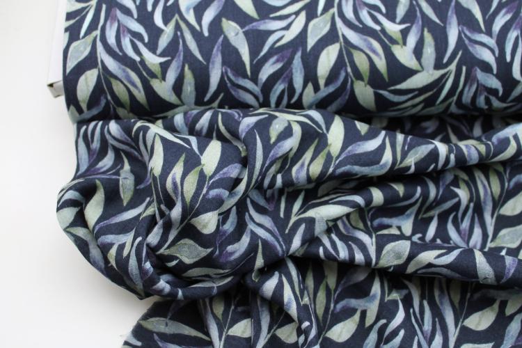 Musselin "Lavendel Zweige" dunkelblau