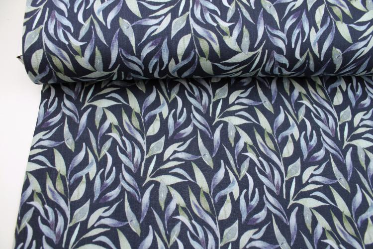 Musselin "Lavendel Zweige" dunkelblau