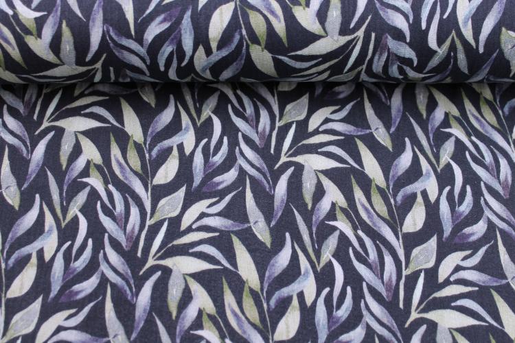 Musselin "Lavendel Zweige" dunkelblau