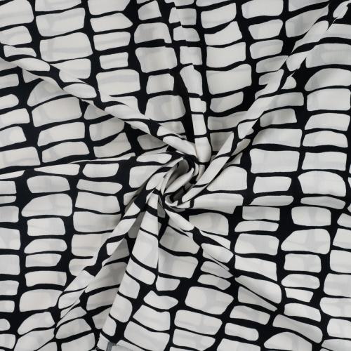 Voile Stoff schwarz ecru mit grafischem Steinmuster
