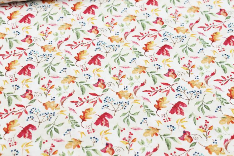 Patchworkbaumwolle „Autumn Day“ Blätter beige by Nancy Mink