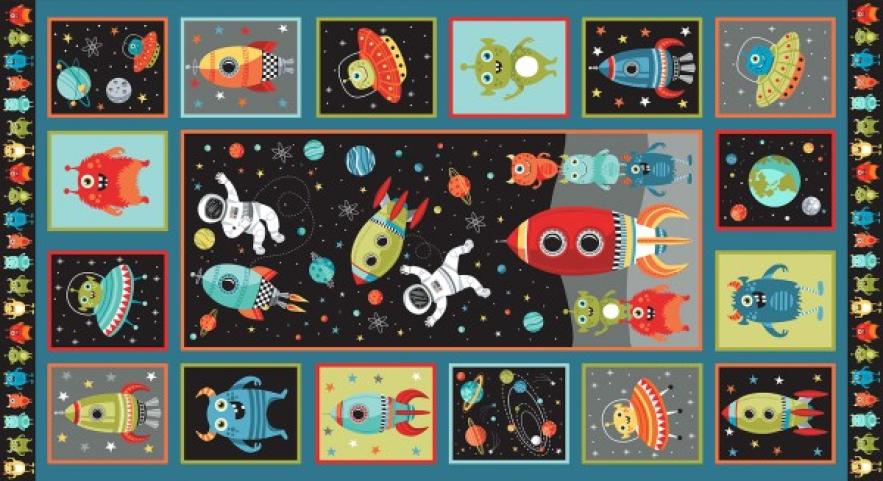 Patchwork „Outta Space“ Panel mit Monstern