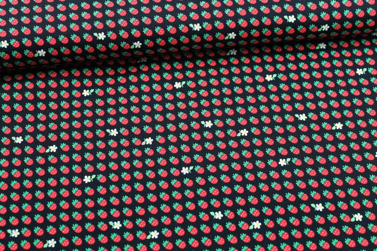 Patchworkbaumwolle „Petite Classics“ Erdbeeren schwarz by Sevenberry