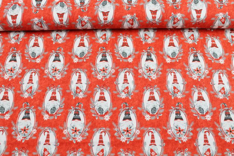 Patchworkbaumwolle „Hanging with my Gnomies" Wichtelweihnachten rot
