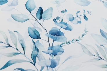 French Terry – Watercolour Eukalyptus blau Bio