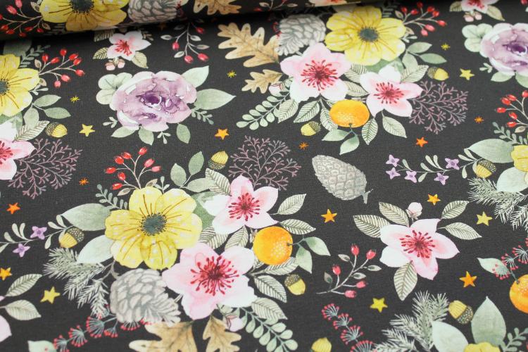 French Terry „Autumn Boquet“ - dunkelbraun by Hilco