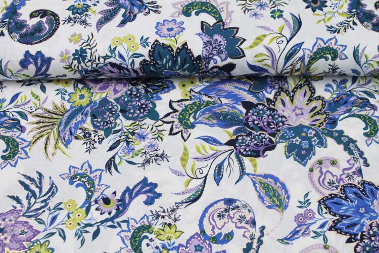 Viskose Stoff "ethno love" Paisley Blumen Muster lila