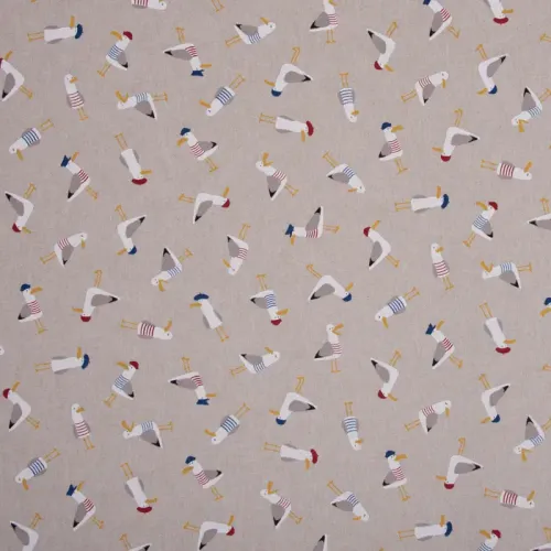 Baumwoll Canvas Stoff mit Moewen im Leinen-Look