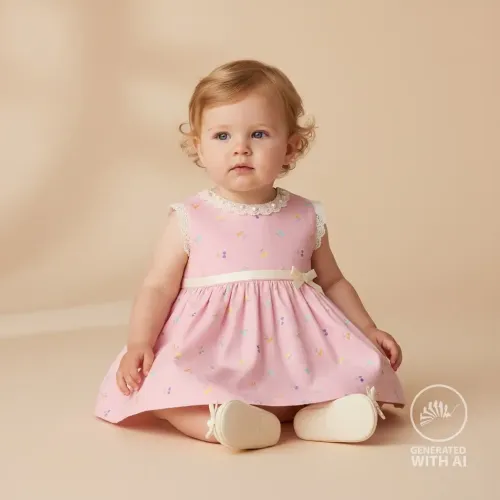 Baumwolljersey Kirschen als Kleid an einem kleinen Mädchen KI generiert