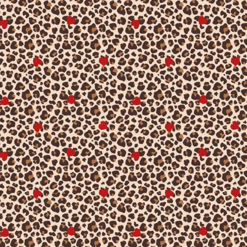 Baumwolljersey Leo Herzen rot beige Nahaufnahme