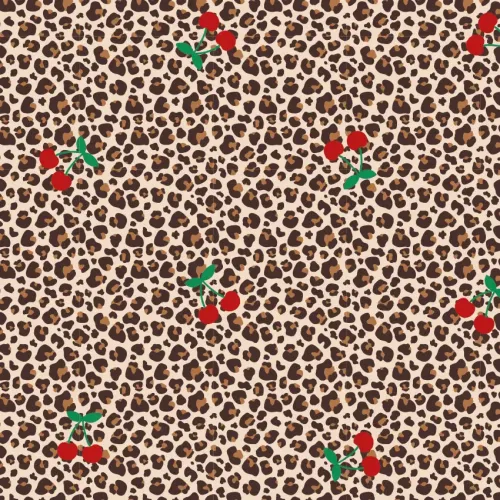 Baumwolljersey Leo Kirschen rot beige Nahaufnahme