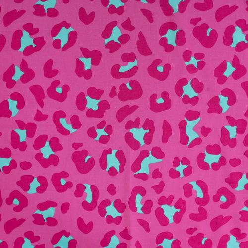 Baumwollstoff mit modernem Leo Muster in Pink und Mint